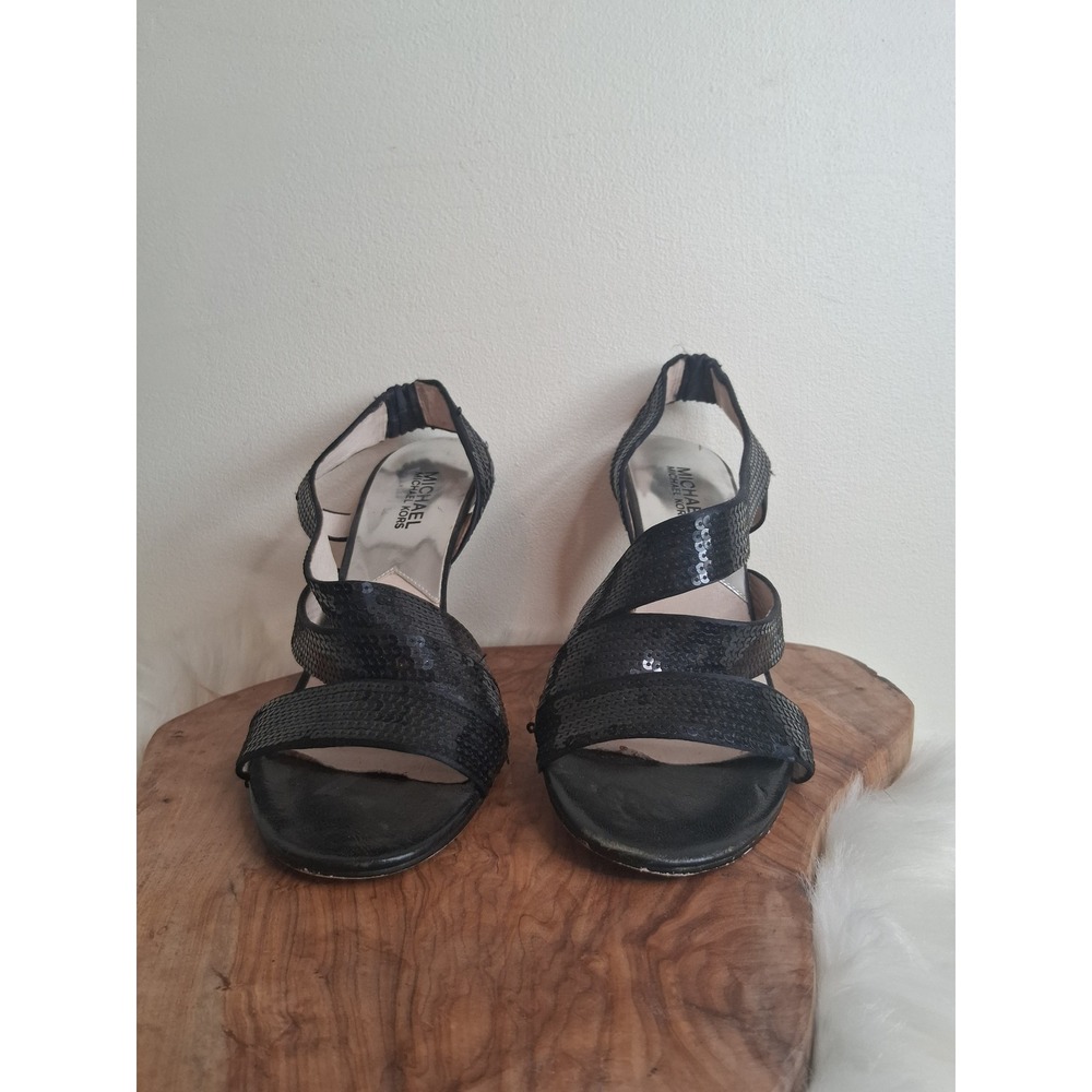 Michael Kors Black Sequin Strappy Slingback Heels Sandals Womens 7.5M